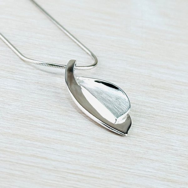 Satin and High Polished Silver Layered Leaf Pendant by JB Designs.