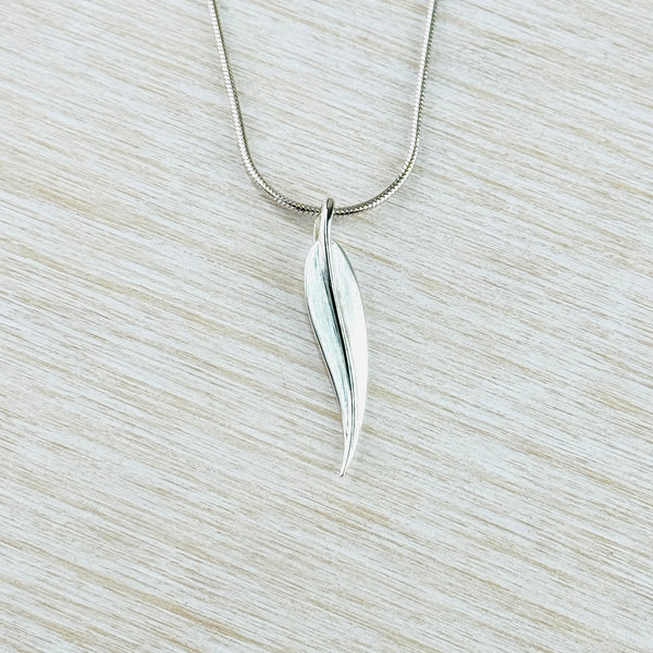 Brushed Slim Silver Leaf Pendant by JB Designs.