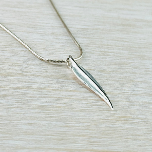 Brushed Slim Silver Leaf Pendant by JB Designs.