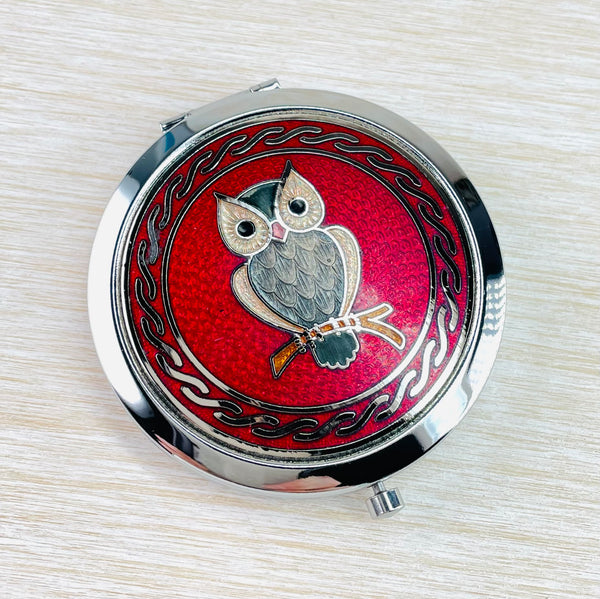 Enamel Owl Compact Mirror