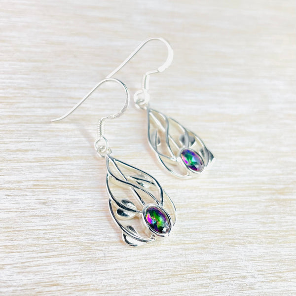 Silver and Mystic Topaz Mackintosh Style Drop Earrings.