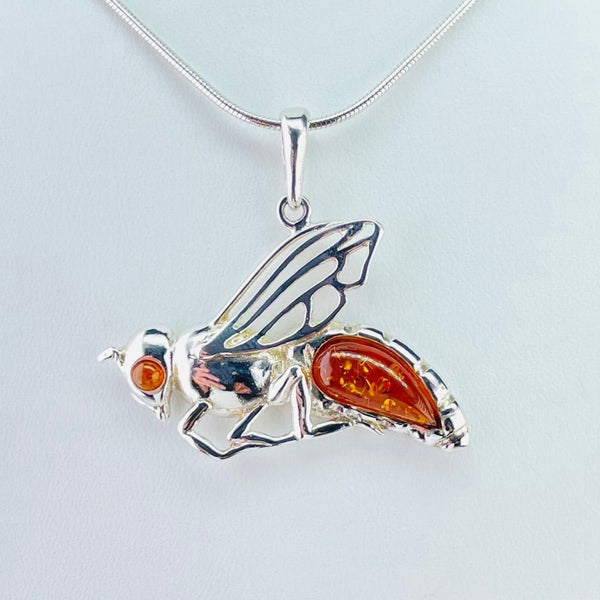 Sterling Silver and Amber Bug Design Pendant.