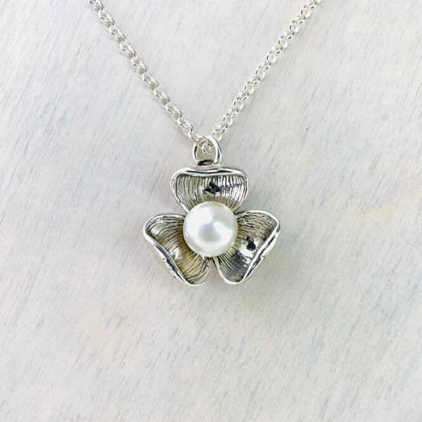 Sterling Silver and Pearl Flower Pendant.