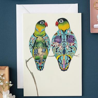 'Lovebirds' Blank Greetings Card by DM Collection.