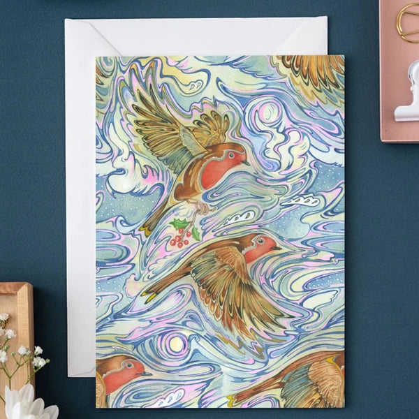 'Flying Robins' Blank Greetings Card by DM Collection.