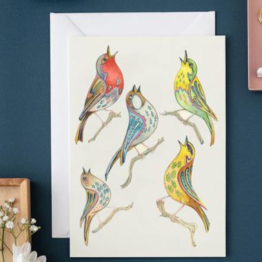 'Songbird Singing Competition' Blank Greetings Card by DM Collection.