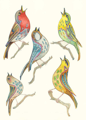 'Songbird Singing Competition' Blank Greetings Card by DM Collection.