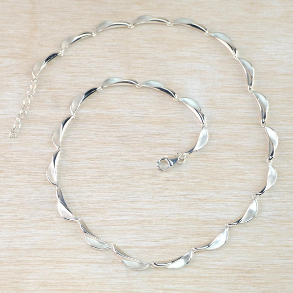 Matt and Polished Sterling Silver Necklace With Organic Twists Links by JB Designs.
