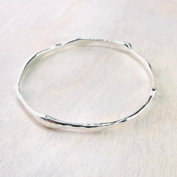 Flattened 'Drip' Sterling Silver Bangle (Large)