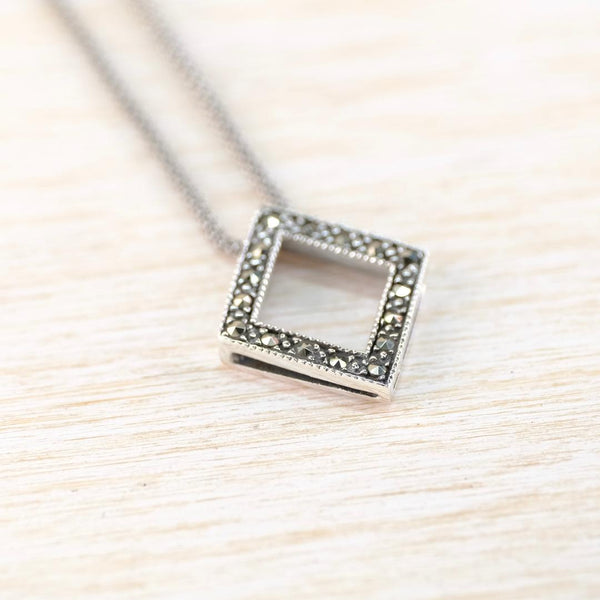 Silver and Marcasite Open Diamond Shape Pendant.