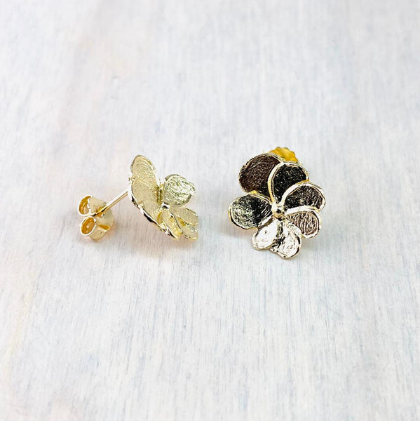 Gold Plated On Silver Flower Stud Earrings by JB Designs.