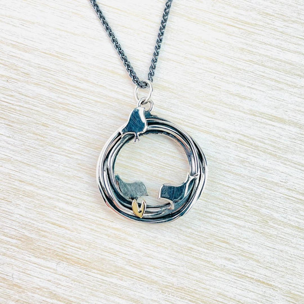 Linda Macdonald Handmade Silver and Gold 'Three Little Birds' Pendant (Small) Linda Macdonald Handmade Silver and Gold 'Three Little Birds' Pendant (Small)