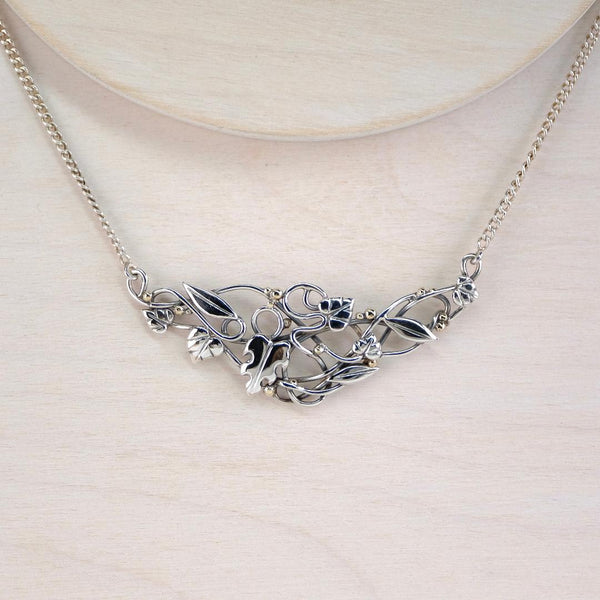 Vintage Sterling Silver Necklace with Leaves and Berries.