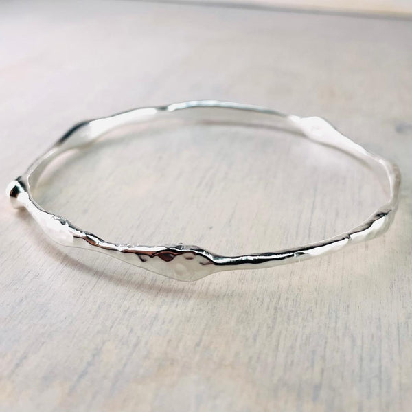 Flattened 'Drip' Sterling Silver Bangle (Large)