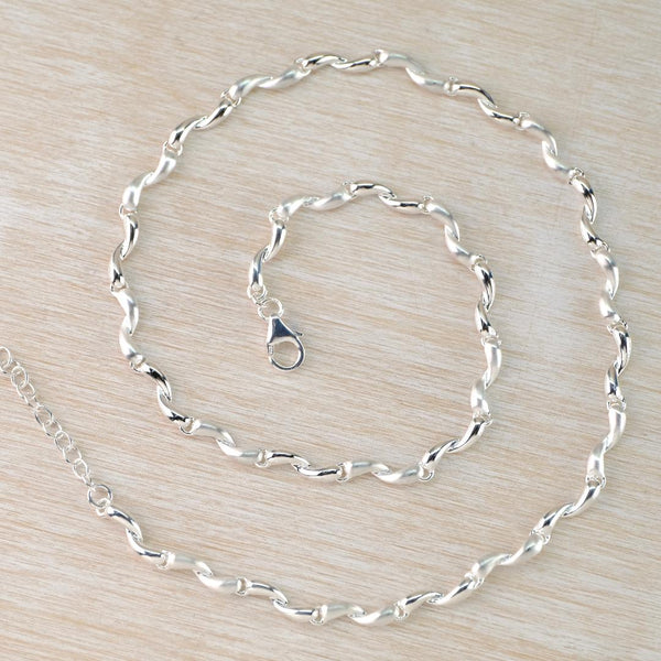 Sterling Silver Polished and Matt Twists Design Necklace by JB Designs.