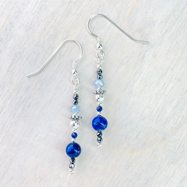 Lapis, Spinel and Silver Beaded Earrings by Emily Merrix.