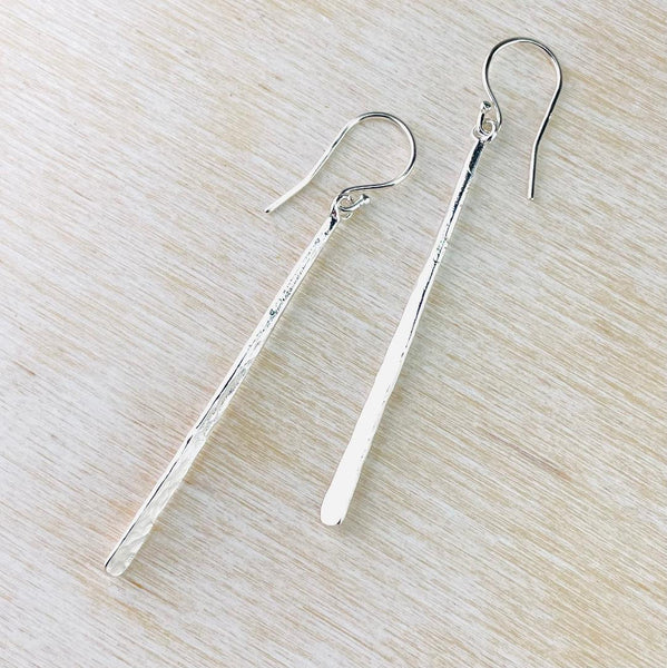 Long Textured Silver Stick Drop Earrings By JB Designs