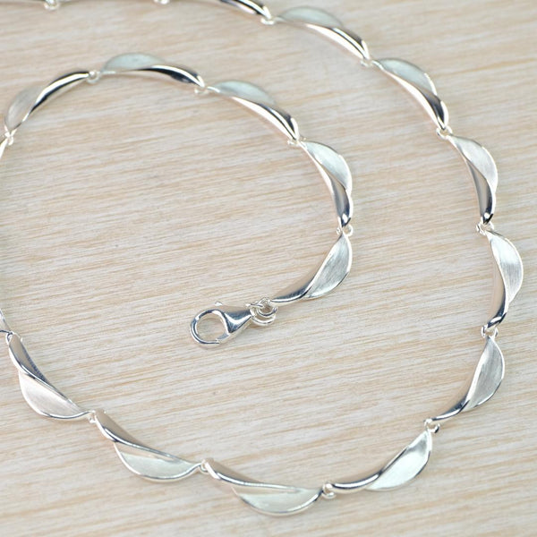 Matt and Polished Sterling Silver Necklace With Organic Twists Links by JB Designs.