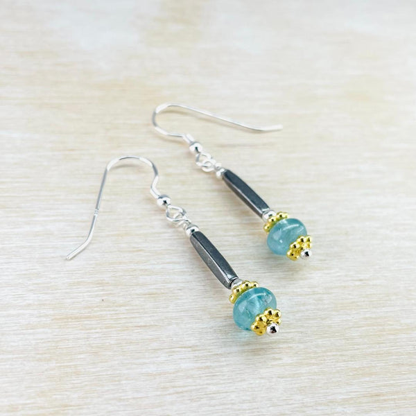Apatite and Silver Earrings With Gold-Plated Beads by Emily Merrix.