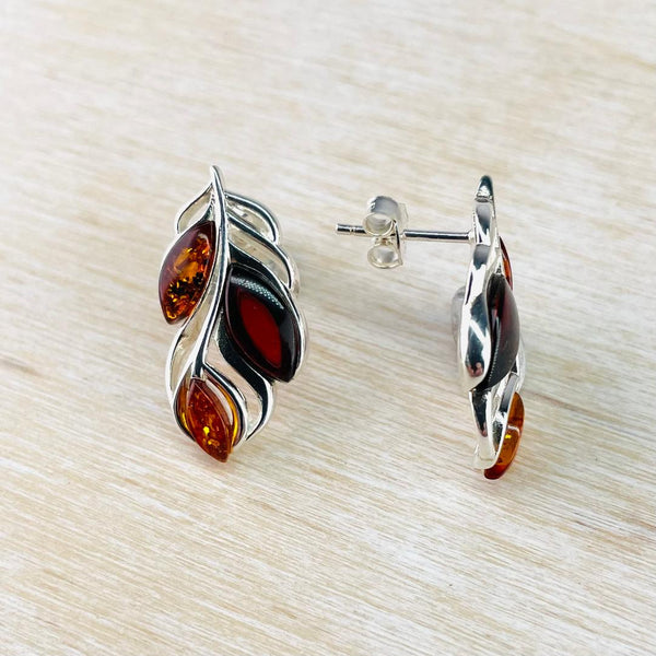 Mixed Amber and Silver Leaf Stud Earrings.
