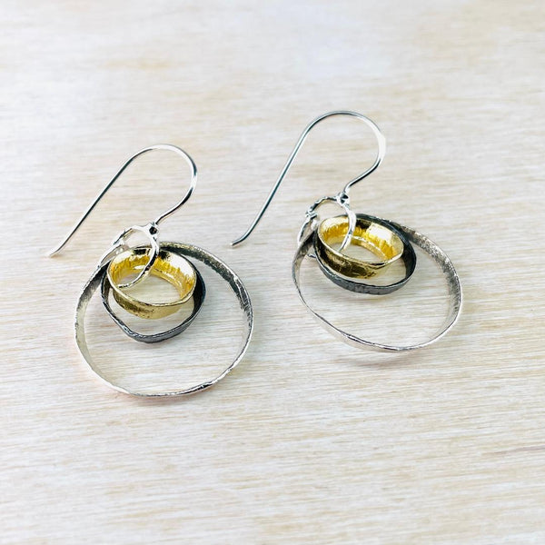 Gold Plated and Silver Layered Circles Drop Earrings by JB Designs.