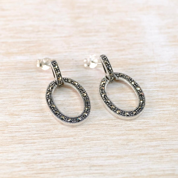 Art Deco Style Marcasite and Sterling Silver Drop Earrings.