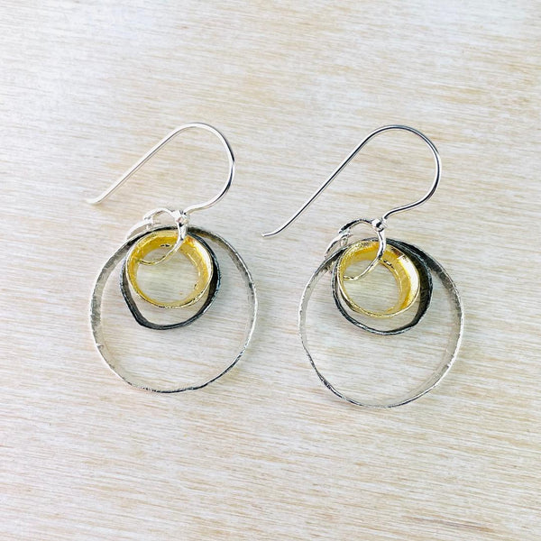 Gold Plated and Silver Layered Circles Drop Earrings by JB Designs.