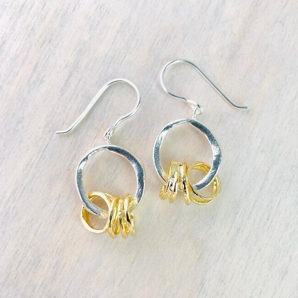 Silver Earrings With Gold Plated Ring Drops by JB Designs.