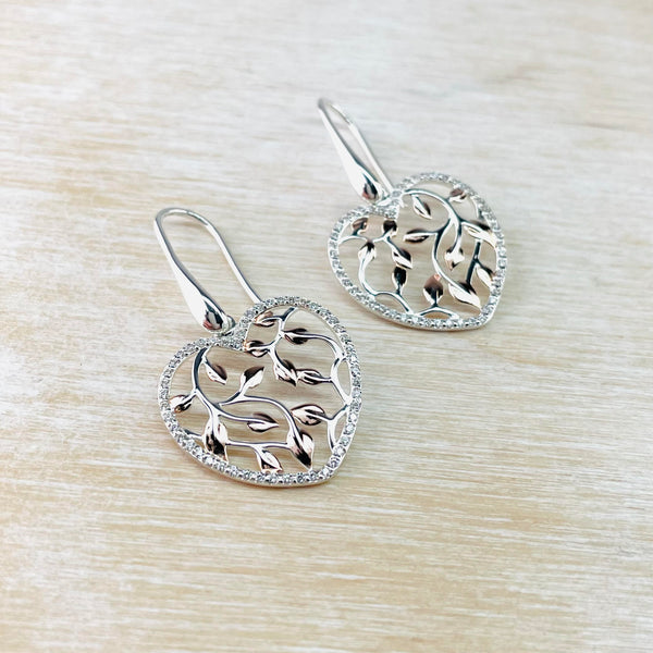 Sterling Silver, Rose Gold Plating and Cubic Zirconia Heart Drop Earrings by 'Unique and Co'