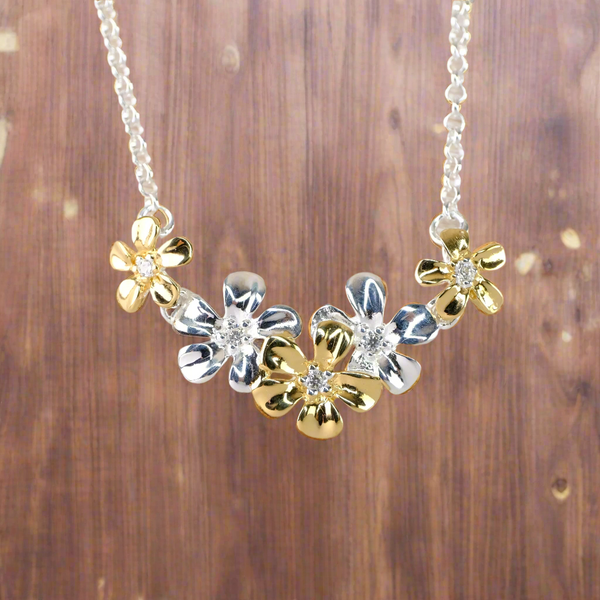 Multi Flower Necklace in Sterling Silver by 'JB Designs'.