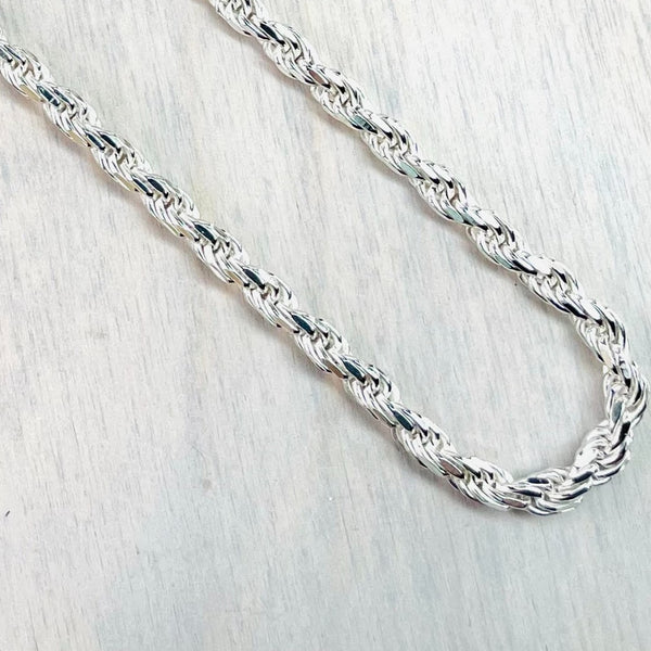 Heavy Sterling Silver Multi Link Rope Chain Necklace.