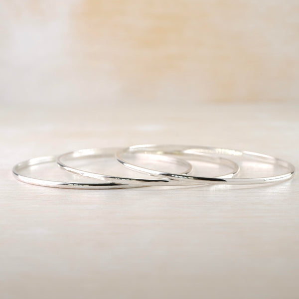 Set of 3 Separate Sterling Silver Bangle Bracelets.