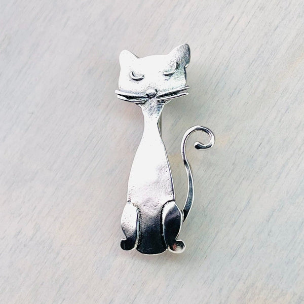 Silver Cat with Whiskers Brooch by JB Designs.