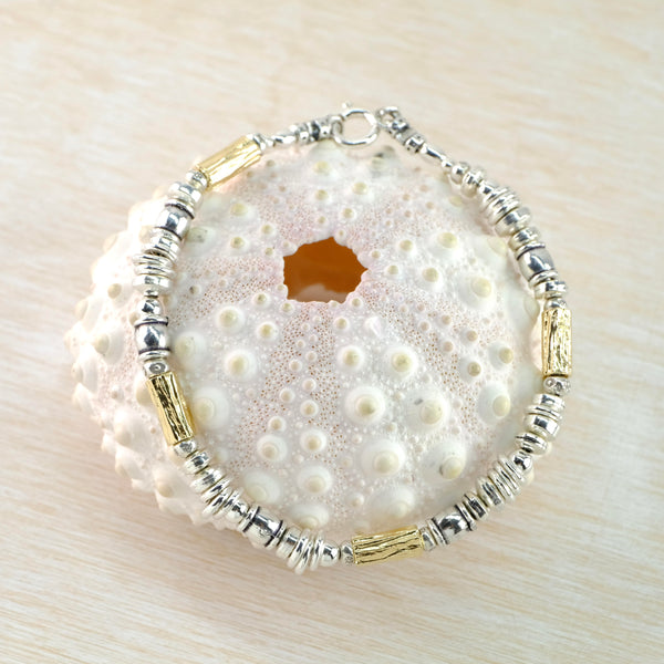 Gents Sterling Silver and Gold Plated Beaded Bracelet.