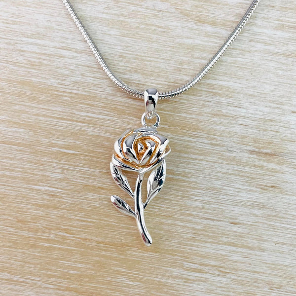 Two Tone Sterling Silver Rose Pendant by JB Designs.