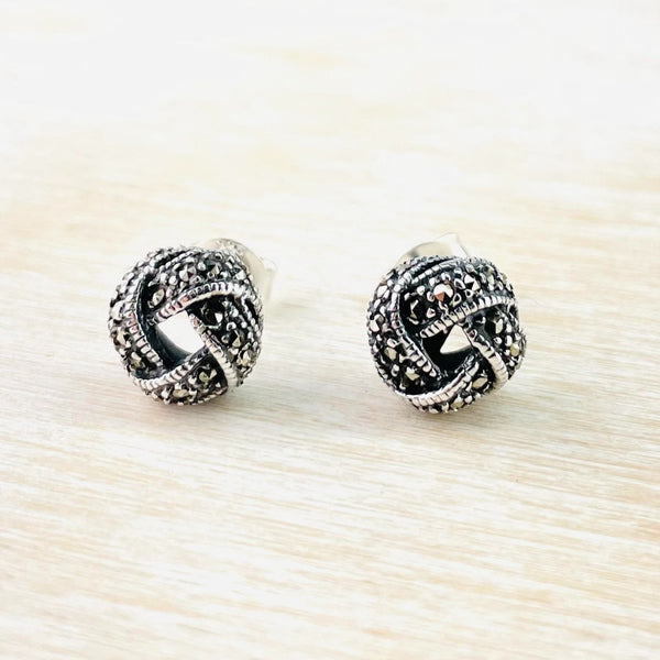 Marcasite and Sterling Silver Knot Stud Earrings.