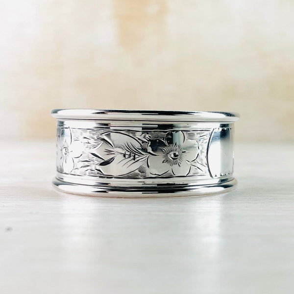 Single Oval Antique Silver Napkin Ring, Hallmarked Chester, 1921
