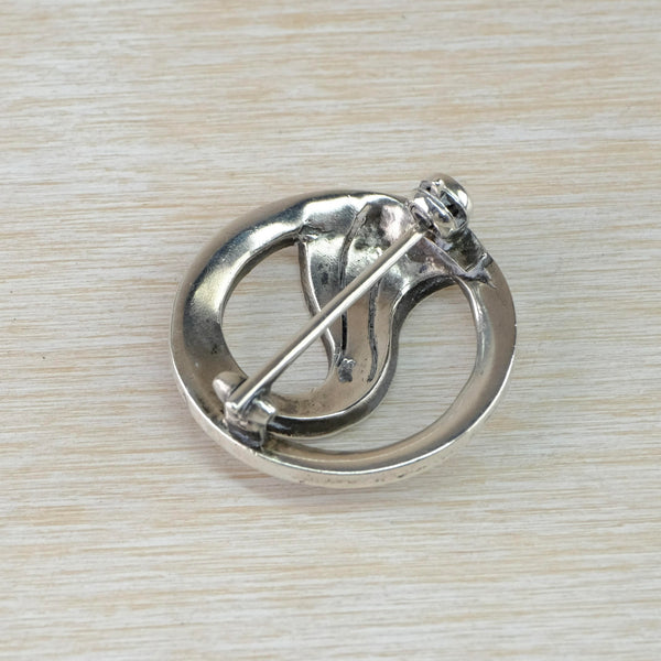 Round Vintage Sterling Silver and Marcasite Brooch.