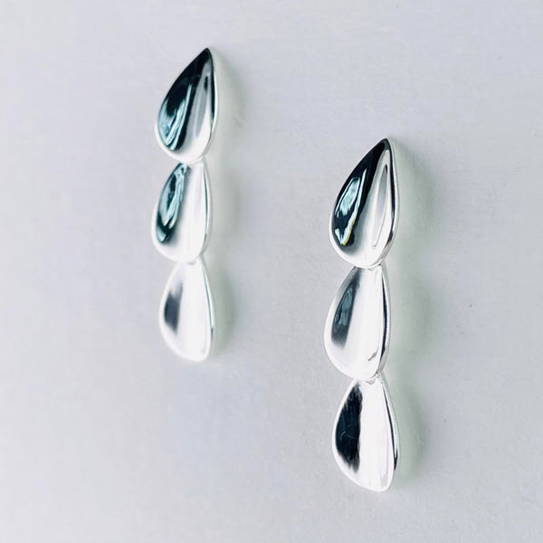Three Tier Polished Silver Drop Earrings by JB Designs.
