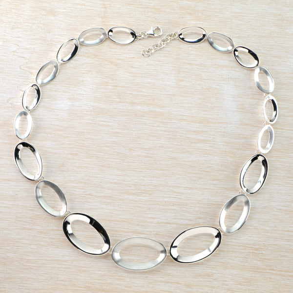 Oval Matt and Polished Sterling Silver Linked Necklace by JB Designs.