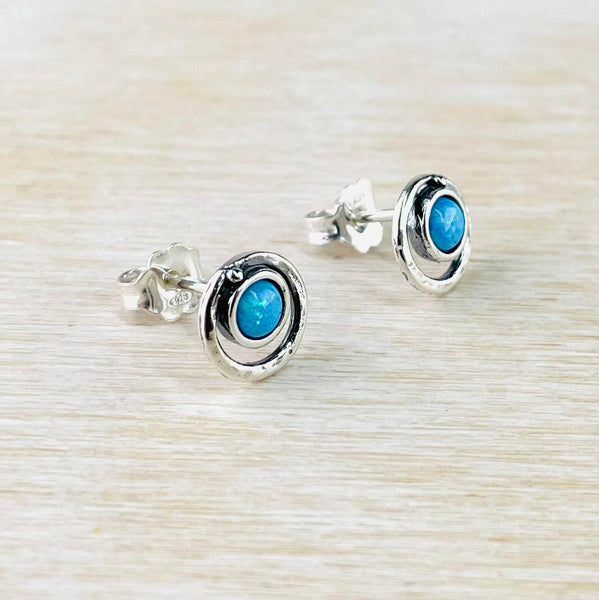 Double Circle Opal and Sterling Silver Stud Earrings.