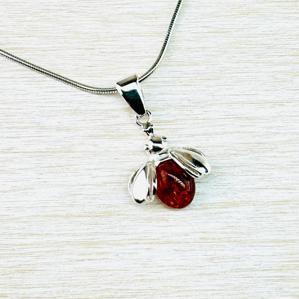Sterling Silver and Amber Bee Design Pendant.