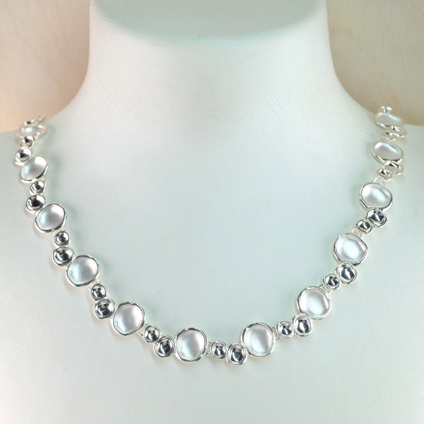 Sterling Silver Matt and Polished Discs Necklace by JB Designs.