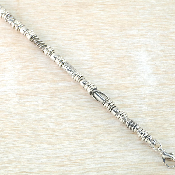 Gents Textured Sterling Silver Beaded Bracelet.