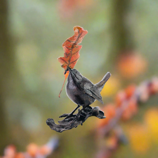 Limited Edition Bronze 'Wren with Oak Leaf' by Michael Simpson.
