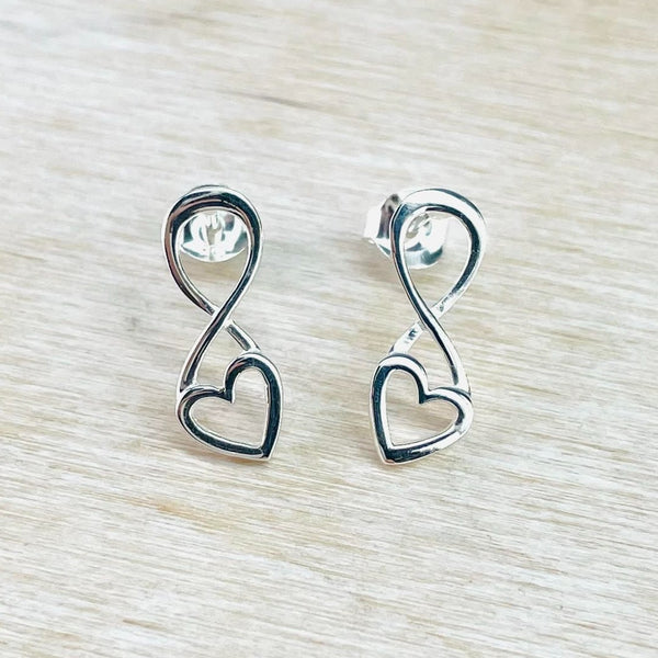 Infinity and Heart Sterling Silver Stud Earrings.