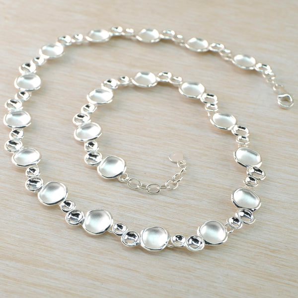 Sterling Silver Matt and Polished Discs Necklace by JB Designs.