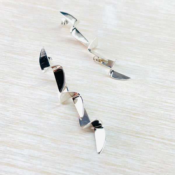 Long Silver 'Origami' Articulated Drop Earrings.