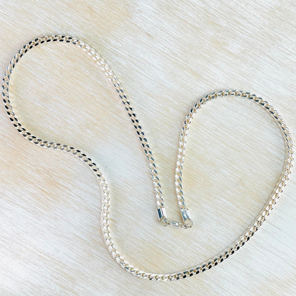 Heavy 49.5 cm  Square 'Franco'  Sterling Silver Chain Necklace.