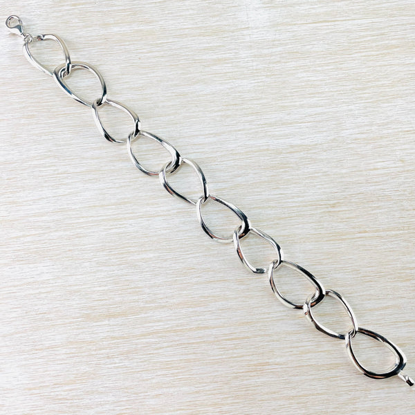 Ten Sectioned Sterling Silver Linked Bracelet.